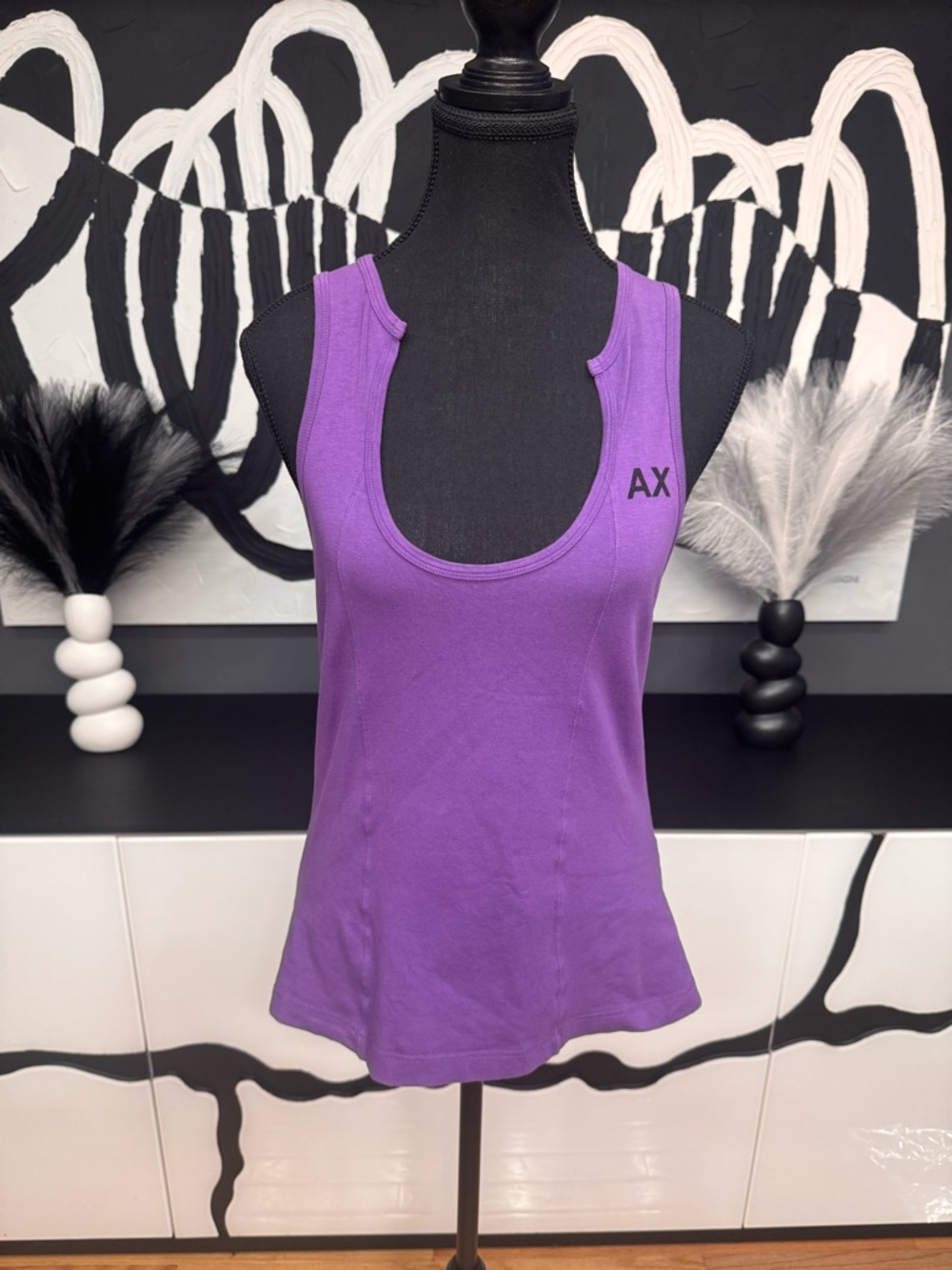 Armani Exchange Purple Performance Tank Top Women's Large Scoop Neck AX Logo